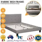 Bed Frame Queen Double King Single Platform Wooden Fabric Grey Quilted Bedhead