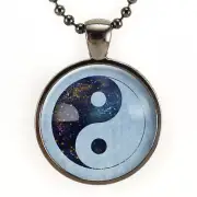 Blue Space Yin Yang Necklace, Nineties Fashion Space Jewelry
