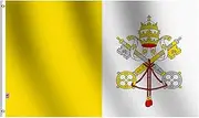 Vatican Flag 3x5 Ft Large , Moderate-Outdoor Both Sides 100D Polyester ,Canvas Header and Double Stitched - Brass Grommets for Easy Display, 3' x 5' State of Vatican City Flags