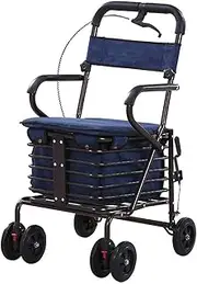 Elderly Walker Rollators Walkers Lightweight Steel Pipe Folding Four Wheel Rollator Walker with Padded Seat Carry Basket and Walking aid Comfortable Anniversary