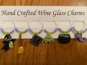 "HALLOWEEN WITCH GLITTER "Set of 6 hand crafted" Wine Glass Charm drink markers