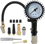 AcbbMNS Tire Pressure Gauge with Mechanical Dial, Heavy Duty 220 PSI Tyre Inflator Gauge with Rubber Hose Quick Connect Coupler Air Chuck and Compressor Accessories