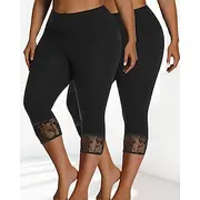 Women's pilates leggings Capri Leggings sport pants Lace Lightweight Pilates Gym Running Capri Leggings Black Plus Size Sports Activewear Micro-elastic