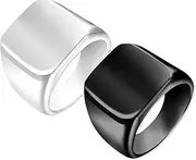 [NILLOS] Signet Ring, 2 PCS Black & Silver Pinky Ring for Men (8mm/0.31in Width, Size 10)