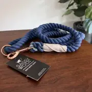 NWT Sassy Woof Unisex 4’ Short Blue Cotton Twisted Braided Rope Lead Dog Leash