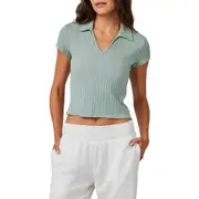 Bella Dahl Collared Knit Crop Top in Clean Sage at Nordstrom, Size Small