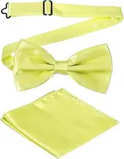 [uxcell] Bow Tie for Men, Adjustable Bow Ties with Pocket Square Solid Color Triple Fold Pre-tied Bow Ties Sets for Wedding, Parties, Dinner, and Business (Yellow)