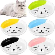 Hillban 5 Pcs Ceramic Shallow Cat Food Dish Set, 6'' Plates Cute Cat Food Plate Nonslip Flat Wide Bowl Colorful Small Feeding Bowls for Indoor Puppy, Dishwasher Safe