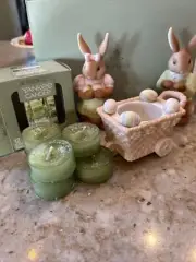 Vintage PartyLite Baby Bertie & Bea Easter Bunny Votive Holder & Yankee Candles
