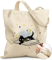 [Miss Adola] Canvas Tote Bag for Women – Aesthetic Canvas Bag with Zipper Cute Stylish Reusable Shoulder Tote for Shopping Work