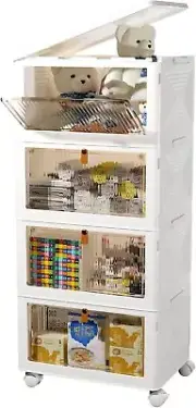 4 Tier Stackable Storage Bins with Lids, 23Qt Plastic Storage Containers with Ma