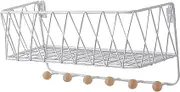 Cabilock 1pc Wall Mounted Iron Storage Rack with Hooks Versatile Ledge Shelf for Home Bedroom and Living Room White Practical Design for Coats and Decor