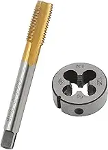 Biaungdo M10 x 1.25mm Tap and M10 x 1.25mm Die Metric Right Hand Thread Titanium Coated Tap and Die Set, HSS Right Hand Thread Tap and Die Set