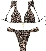 [ZAFUL] Women's Spaghetti Strap Tie Back Ruffle Triangle Bikini Set Swimsuit