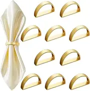 10 Pcs Stainless Steel Napkin Rings Metal Napkin Ring Holders Modern Ring Holder Serviette Buckles Metallic Adornment for Table Settings Kitchen Dinner Party Wedding (Matte Gold Semicircle)