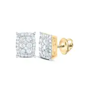 14kt Yellow Gold Womens Round Diamond Rectangular Cluster Earrings 1/4 Cttw