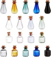 BENECREAT 18 Pack 9 Colors Mini Potion Bottle, 2 Shapes Multi Color Cork Stoppers Glass Bottles Wishing Bottle for DIY Crafts, Wedding, Birthday, Party Favors, 2 Color/Shape