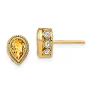 14k Yellow Gold Pear Citrine and Real Diamond Earrings