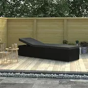 Sun Lounger, Outdoor Sun Lounge Patio Chaise Lounge Reclining Chair Recliner Chair Sun Lounger with Cushion Poly Rattan Black