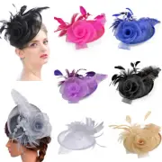 Women Fascinator Hat Feather Flower Headwear Cocktail Tea Party Veil Hair Clip