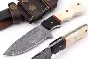 Fixed Blade Hunting Knife Damascus Steel Blade Camel Bone Handle Overall 8" SM