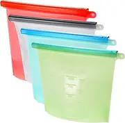 uxcell Silicone Food Storage Containers 4Pcs, Leakproof Reusable Containers Stand Up Zip Closure Bag Fresh Wrap Bag Food Storage Bag Snack Bags-Multicolored