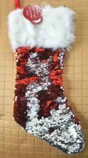 Flip Color Sequin Red and Silver Christmas Stocking- NIP!