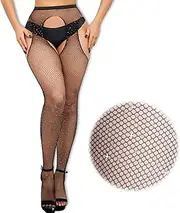 [Elkuaie] 1 Pair Open Fishnet Stockings Black Hot Rhinestone Leggings Fishnet Tights Sparkly Stockings Fine Mesh Rhinestone Stockings Sexy Fishnet Stockings Open Four-Way Tights Women's Crotchless Pants, black,
