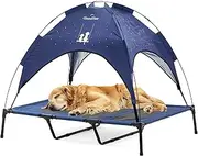 GRANDTIES Cooling Elevated Dog Bed with Canopy – XL Portable Pet Cot for Outdoor & Indoor Use – Waterproof Removable Shade, Breathable Mesh, Slip-Resistant Feet, Easy Assembly – Blue Berry