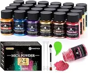 CHANGTIKEJI Mica Powder，24 Colors - 10g/Bottle of Natural Pigment Powder for Epoxy Resin，Soap Making，Candle Making,Lip Gloss,Car Freshies,Dye,Nail Polish,Bath Bombs