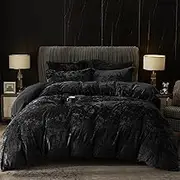 Truly Velvet Duvet Cover Set King Size, 3pcs Ultra Soft Breathable Comforter Cover Set, Luxury Cozy Flannel Duvet Cover with Pillow Shams Bedding Collection, 104" x 90", Black