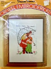 Vintage '74 Pauline Denham Crewel Embroidery Kit 100% Wool Rain Go Away USA