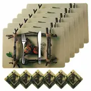 PVC 6 Piece Dining Table Placemat Set with Tea Coasters Brown US