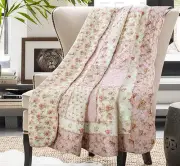 Original 100% Cotton Patchwork Quilt Twin Size Pink Floral Bedspread Coverlet...