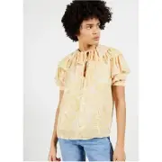 Ted Baker Frisis MIB Frill Printed Top Light Yellow Womens Size 2 Ted Size 0