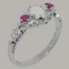 Solid 925 Sterling Silver Natural Opal & Ruby Womens Trilogy Ring
