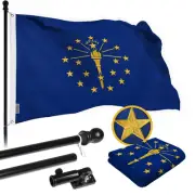 Combo Pack: 5 Ft Tangle Free Spinning Flagpole (Black) & Indiana Flag