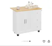 Rolling Kitchen Island Cart with Folding Drop Leaf Breakfast Bar