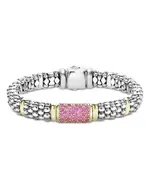 Lagos 18K Yellow Gold & Sterling Silver Signature Caviar Pink Sapphire Pave Link Bracelet