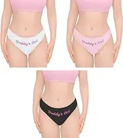 [LittleForBig] Women's Ladies Soft Cotton Underwear Comfortable Hipster Briefs 3 Thong Panties Pack - Daddy's Girl