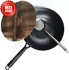 Carbon Steel Wok with Lid & Spatula for Induction Gas Electric Stoves Non-Stick