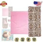 Leopard Print Toddler Nap Mat with Soft Blanket & Removable Pillow - Lightweight