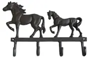Mr Gecko Horse / Foal Cast Iron Wall 4 Hooks Hand Made Antique Black
