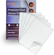 Avarrix Australia Printable Vinyl Sticker Paper for Laser Printer, Matte White, 20 Sheets, Waterproof Label Stickers, Printable Vinyl Self Adhesive Sheets, Tear Resistant, Printable Vinyl Self Adhesive Sheets, Vibrant Colours, A4 Size