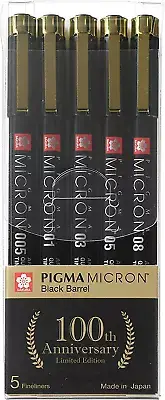 Sakura Pigma Micron Black Barrel 5 Fineliners (Set of 5)