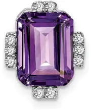 14K White Gold Octagon Amethyst & Diamond Chain Slide Pendant