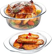 [NUTRIUPS] Medium Round Glass Casserole Dish with lid,2.5 L Covered Glass Casserole with Lid, Microwave and Oven Safe