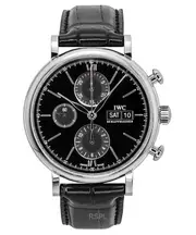 IWC Portofino Chronograph Swiss Made 25 Jewels Automatic IW391029 Mens Watch Leather Strap Black Dial