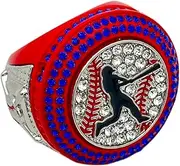 Discount Sports Rings Deluxe Batter Ring, RED FINALIST BLUE STONES, Premium Softball Baseball Tournament Rings 28-14, Non-Precious Metal, Quartzite
