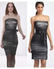 Tadashi Shoji Black/White Pleated Layered Mesh Strapless Tie Waist Dress Size 8